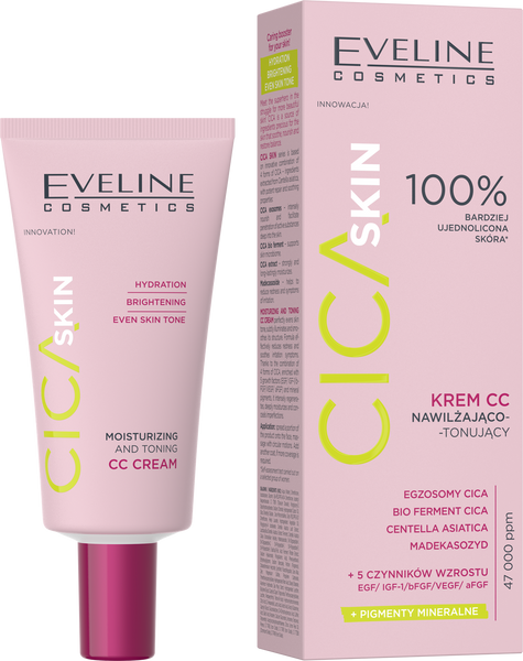 Eveline Cica Skin CC Cream Moisturizing and Toning Evens Out Skin Tone 30ml