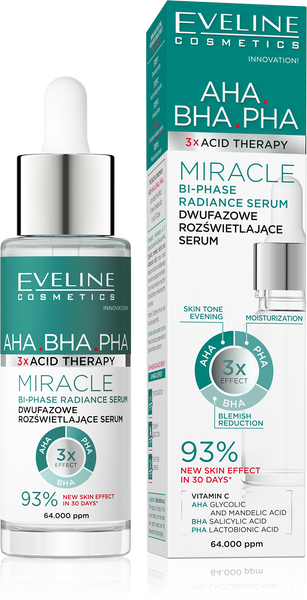 Eveline 3 X Acid Therapy AHA BHA PHA BI-Phase Two-Phase Brightening Serum 30ml