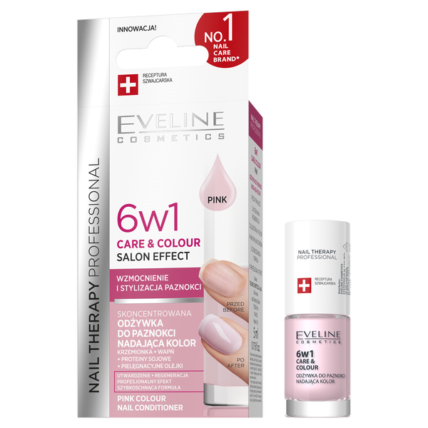 Eveline Nail Therapy Professional Care & Colour 6in1 Concentrated Nail Conditioner Giving Colour Pink 5ml