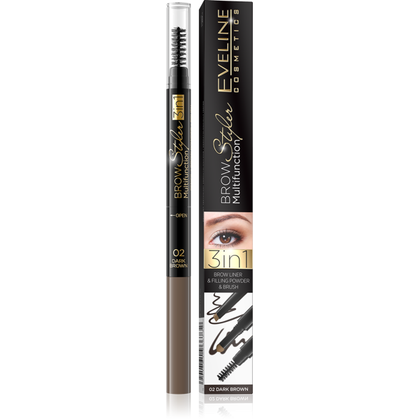 Eveline Cosmetics Brow Styler Multifunction 3in1 02 Dark Brown 1 Piece