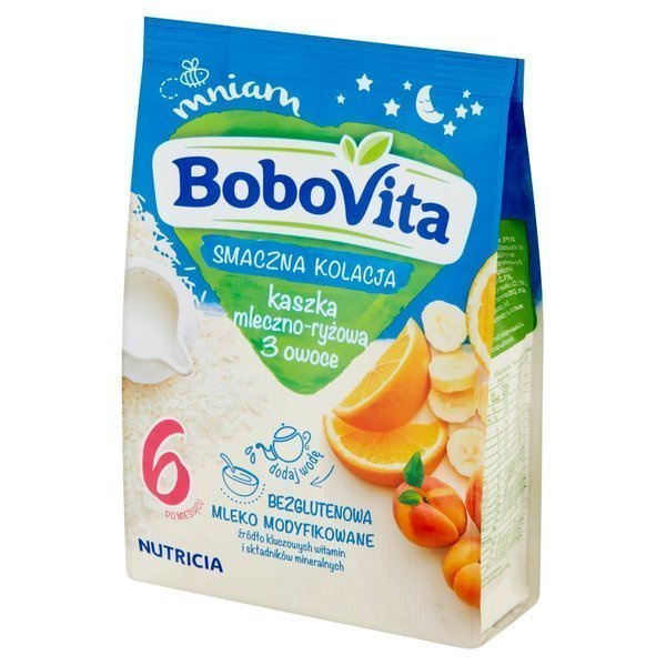 BoboVita Tasty Dinner Milk and Rice Porridge 3 Fruits for Babies after 6 Months 230g