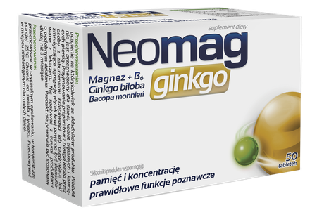 Neomag Ginkgo for Memory and Concentration with Magnesium and Vitamin B6 50 Tablets Best Before 30.09.25