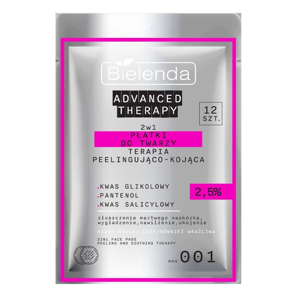 Bielenda Advanced Therapy Facial Pads 2in1 Peeling and Soothing Therapy 2.5% 12 Pieces