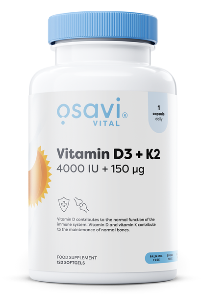 Osavi Vitamin D3 + K2 4000 IU + 150 mcg for Immunity and Bone Health 120 Softgels