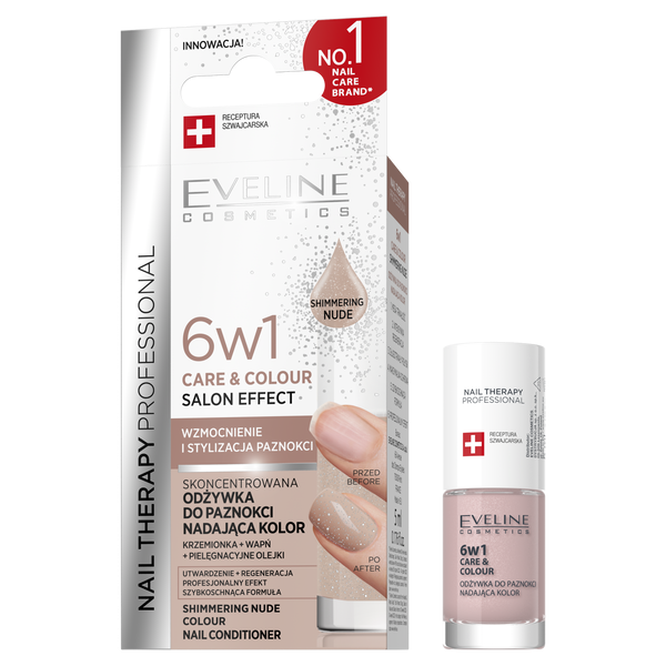 Eveline Nail Therapy Professional Care & Colour 6in1 Concentrated Nail Conditioner Giving Colour Shimmering Nude 5ml