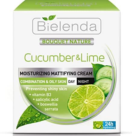 Bielenda Bouquet Nature Cucumber Lime Moisturizing Mattifying Face Cream for Mixed and Oily Skin Day and Night 50ml