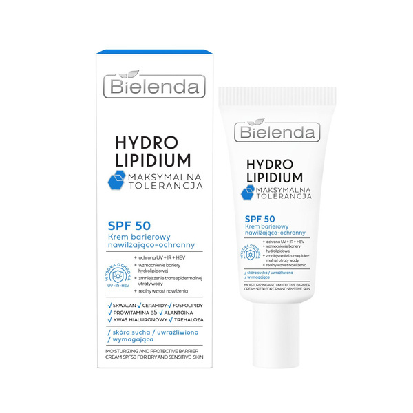 Bielenda Hydro Lipidium Maximum Tolerance Barrier Cream SPF50 Moisturizing and Protective 30ml