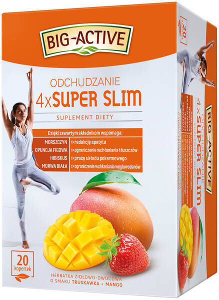 Big-Active 4x Super Slim Slimming Herbal-Fruit Tea with Strawberry and Mango Flavor 20x2g