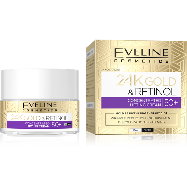 Eveline 24K Gold & Retinol Concentrated Lifting Cream 50+ for Day and Night 50ml