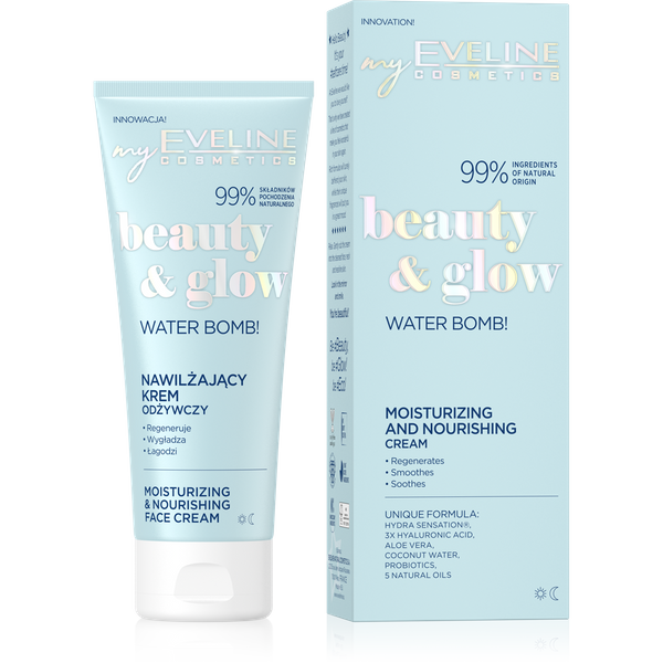 Eveline Beauty & Glow Water Bomb! Moisturizing and Nourishing Cream for Dry and Dehydrated Skin 75ml