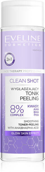 Eveline Clean Shot 8% Acid Complex AHA BHA PHA Smoothing Tonic-Peeling for all Skin Types 200ml