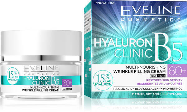 Eveline Hyaluron Clinic B5 Concentrated Anti-Wrinkle Cream 60+ for Day and Night for Mature Skin 50ml