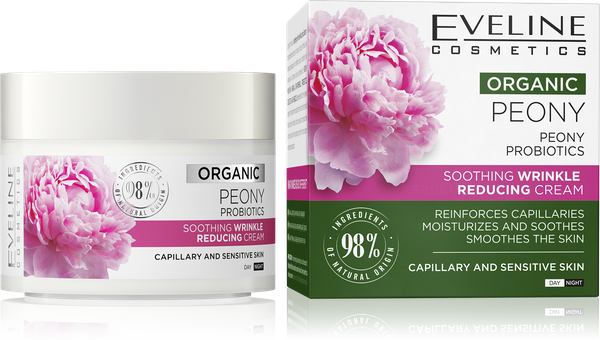 Eveline Organic Peony Soothing Wrinkle Reducing Cream for Capillary and Sensitive Skin Day and Night 50ml