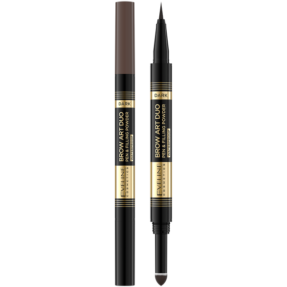 Eveline Pencil 2in1 Brow Art Duo Dark Precise Multifunction Pen with Eyebrow Powder and Soft Applicator 8g