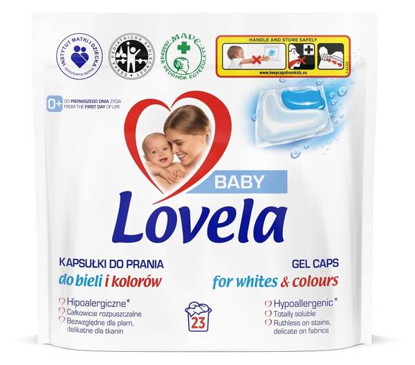 Lovela Baby Hypoallergenic Laundry Capsules for Whites and Colors for Babies and Children 23 Pieces