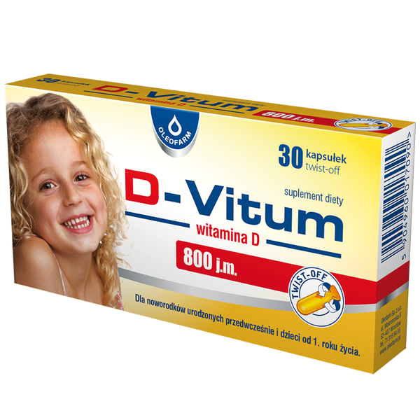 Oleofarm D-Vitum 800 IU Vitamin D For Babies and Children from 1 Year 30 Twist-off Capsules