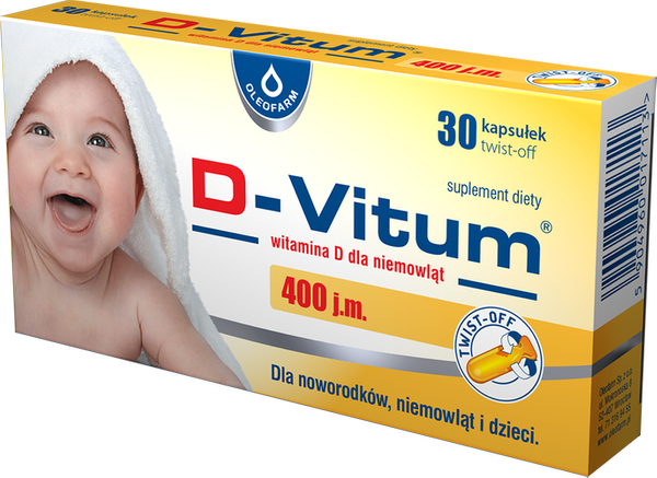 Oleofarm D-Vitum Vitamin D for Babies 400 IU 30 Twist-Off Capsules