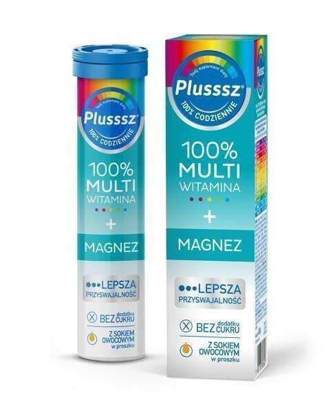 Plusssz 100% Multivitamin + Magnesium Effervescent Tablets with Mango Orange Flavor 20pcs