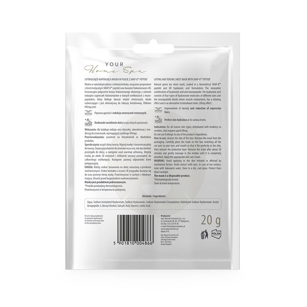 Apis Lifting and Tightening Sheet Mask with SNAP-8 MT Peptide for All Skin Types 20g