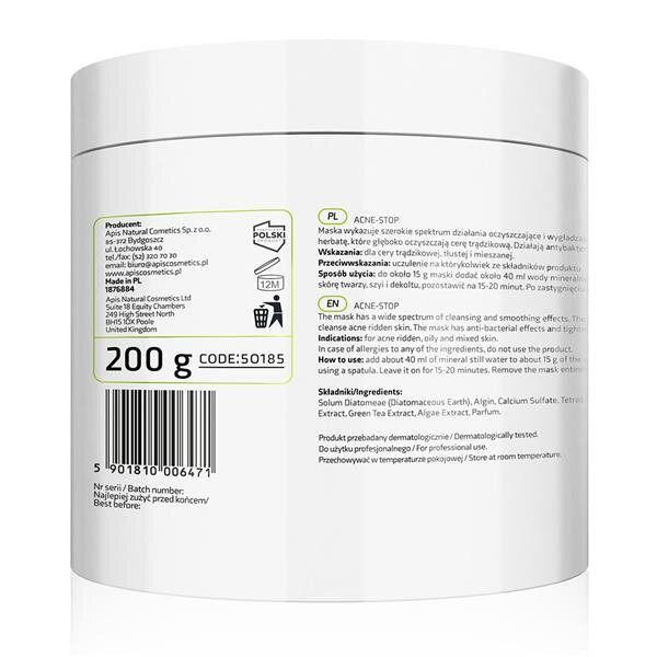 Apis Professional Acne Stop Algae Mask with Bamboo Green Tea and Black Mud 200g