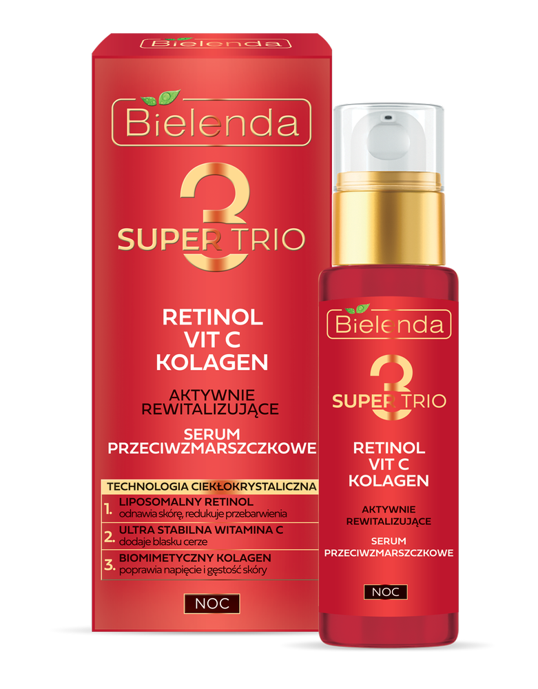 Bielenda Super Trio 3 Retinol Vit.C Collagen Actively Revitalizing Anti-Wrinkle Night Serum 30ml