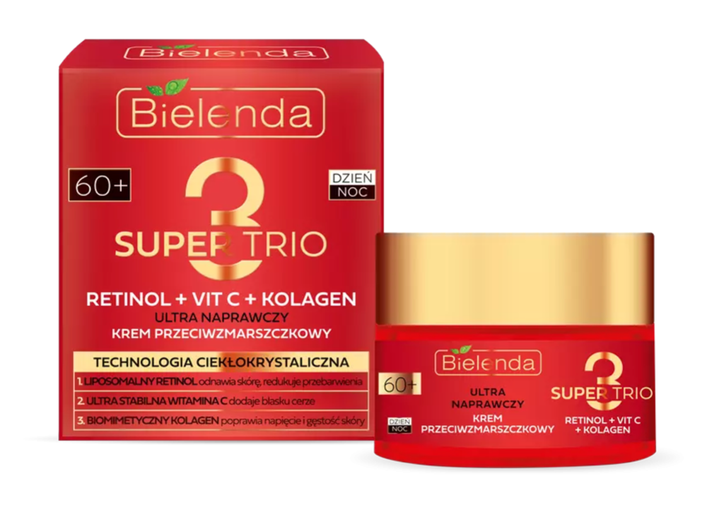 Bielenda Super Trio Retinol Vit C Collagen Ultra Repairing Anti-Wrinkle Cream 60+ for Day and Night 50ml