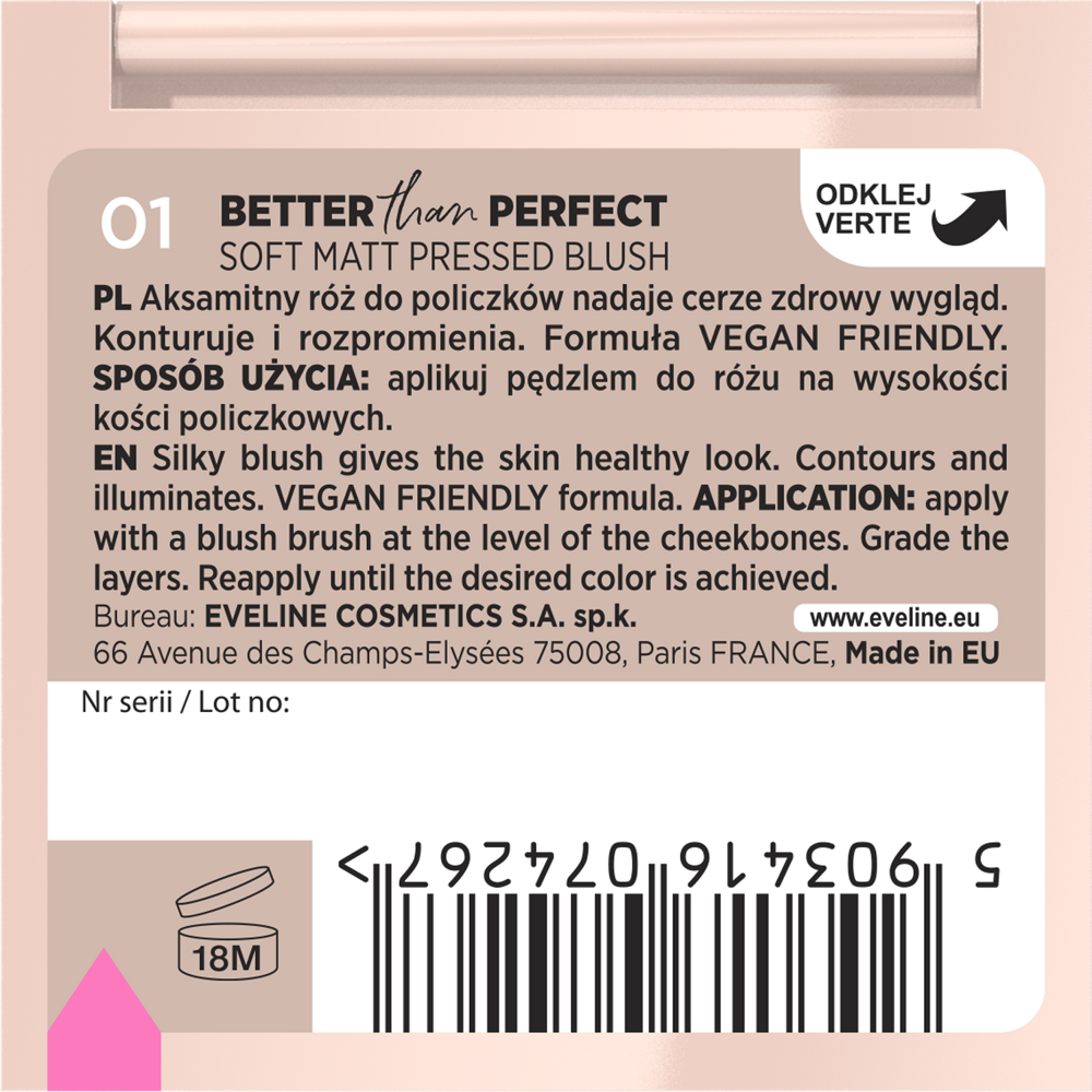 Eveline Better Than Perfect Pressed Blush No. 01 Ballerina Pink 1 Piece