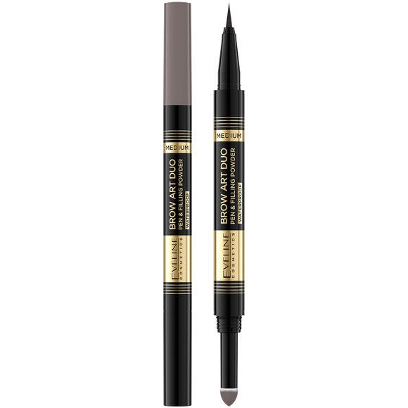 Eveline Brow Art Duo Pencil 2in1 Medium Precise Multifunction Pen with Eyebrow Powder and Soft Applicator 8g