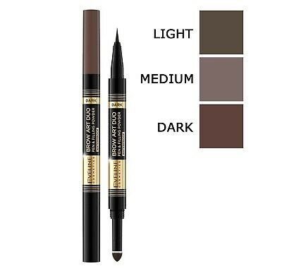 Eveline Brow Art Duo Pencil 2in1 Medium Precise Multifunction Pen with Eyebrow Powder and Soft Applicator 8g