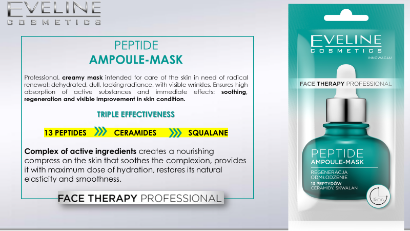 Eveline Face Therapy Professional Ampoule-Mask Peptide Regenerating Cream Mask for Gray and Tired Skin 8ml