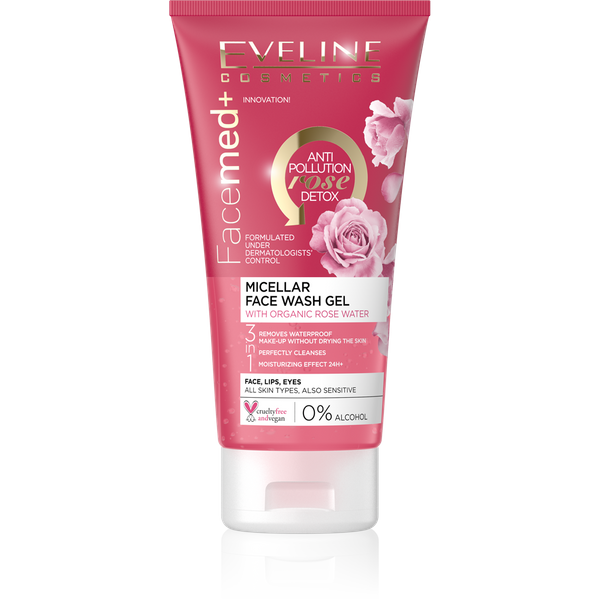 Eveline FaceMed+ Micellar Face Wash Gel with Organic Rose Water for All Skin Types 150ml