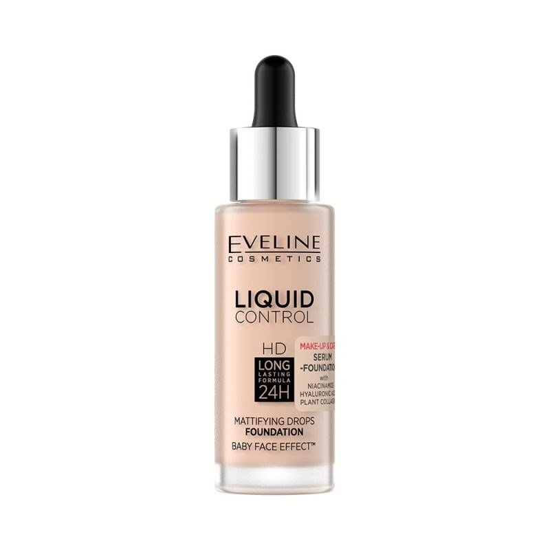 Eveline Liquid Control HD Foundation with Niacinamide in Dropper No. 02 Soft Porcelain 32ml