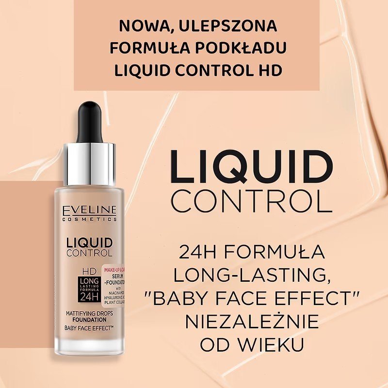 Eveline Liquid Control HD Foundation with Niacinamide in Dropper No. 02 Soft Porcelain 32ml