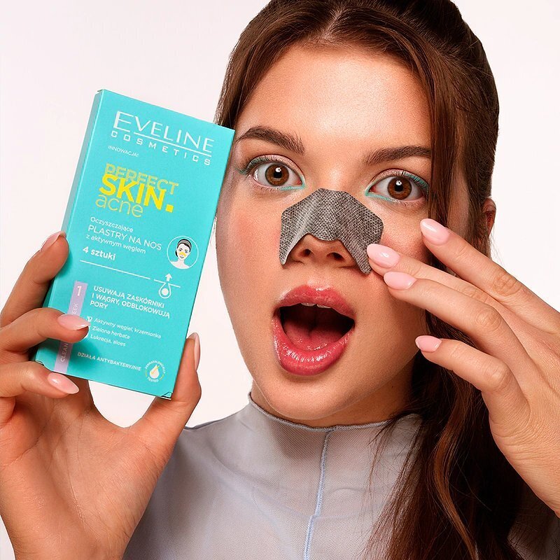 Eveline Perfect Skin Acne Cleansing Nose Strips with Active Charcoal for Problematic Skin 4 Pieces