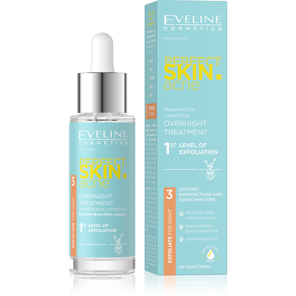 Eveline Perfect Skin Acne Night Treatment Correcting Imperfections 1 Level Exfoliation 5% Acid Complex 30ml