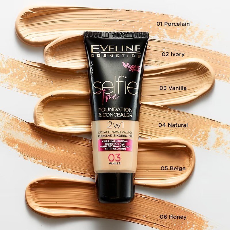 Eveline Selfie Time Covering Moisturizing Foundation Concealer 2in1 No. 05 Beige 30ml