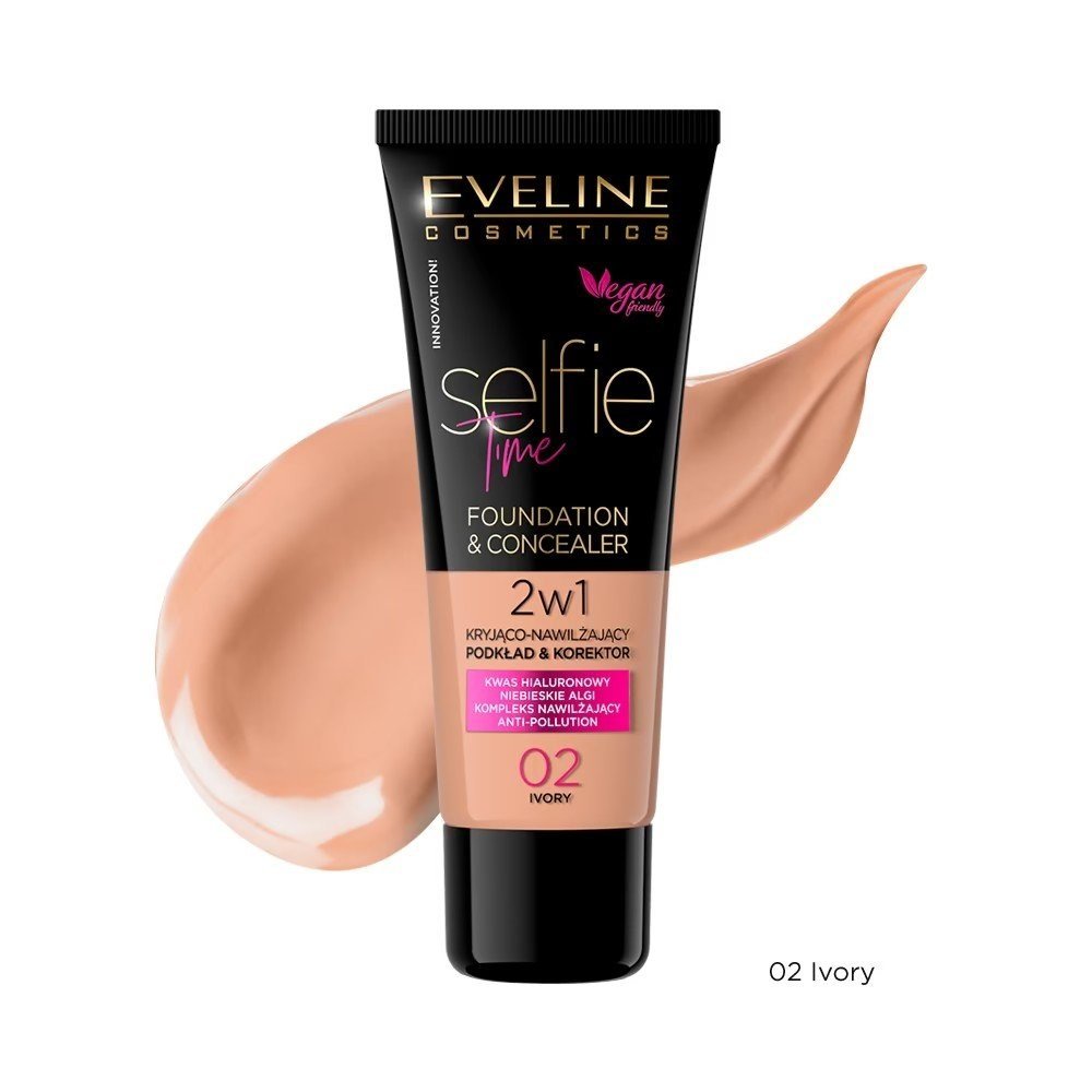 Eveline Selfie Time Foundation Concealer Covering Moisturizing Skin No 02 Ivory 30ml