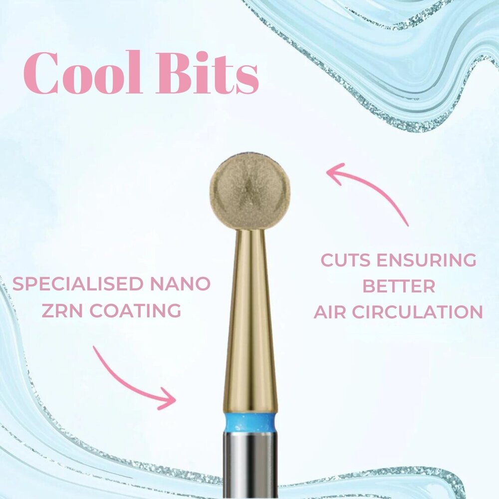 IQ Nails Cool Bits Gold Line Diamond Nail Drill Bit Ball Shaped Medium Fine 3.1mm ZRN Coating X524.031_Z 1 Piece