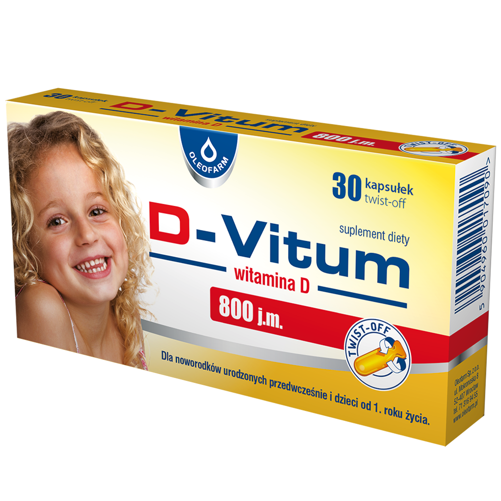 Oleofarm D-Vitum 800 IU Vitamin D for Babies and Children from 1 Year 30 Twist-off Capsules