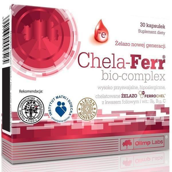 Olimp Chela-Ferr Bio-Complex Iron with Folic Acid and Vitamins C B6 B12 30 Capsules