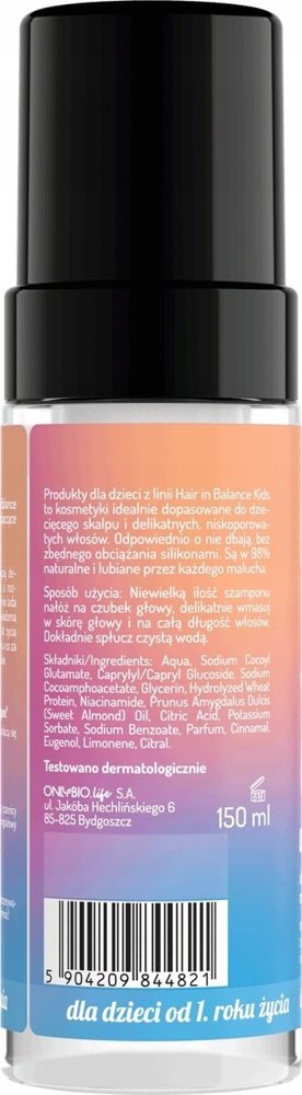 OnlyBio Hair in Balance Kids Foam Shampoo for Easier Hair Combing 150ml