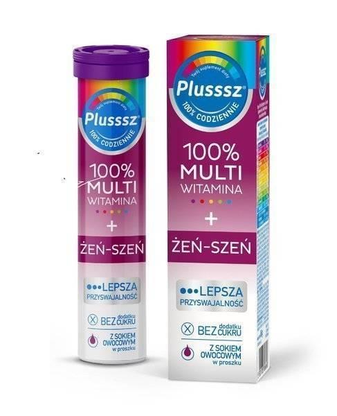 Plusssz 100% Multivitamin Ginseng for Stress and Well-Being Effervescent Tablets with Forest Fruit Flavor 20 Piece