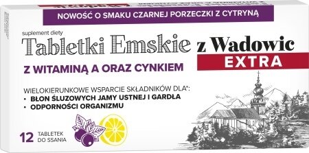 Polski Lek Tabletki Emskie z Wadowice Extra with Vitamin A and Zinc with Blackcurrant Flavor 12 Tablets