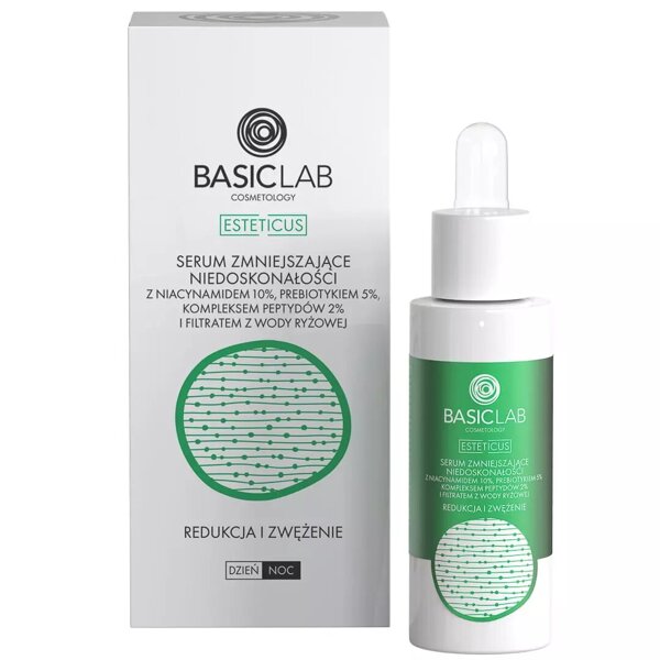 BasicLab Cosmetology Imperfection Reducing Serum with Niacinamide 10% Reduction and Narrowing for Problematic Skin Day and Night 30ml