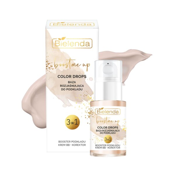 Bielenda Boost Me Up Color Drops Brightening Base 3in1 Foundation Booster BB Cream Concealer 15ml