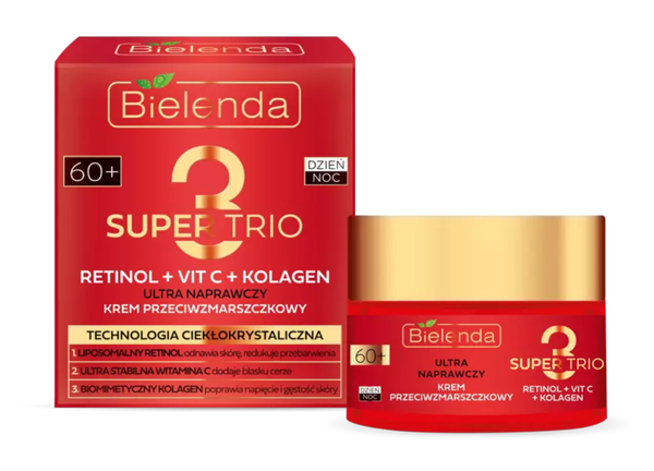 Bielenda Super Trio Retinol Vit C Collagen Ultra Repairing Anti-Wrinkle Cream 60+ for Day and Night 50ml