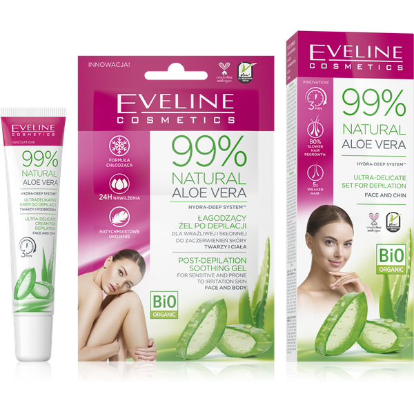 Eveline 99% Natural Aloe Vera Set for Face and Chin Depilation with Post Depilation Soothing Gel  1pcs