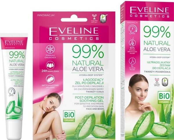 Eveline 99% Natural Aloe Vera Set for Face and Chin Depilation with Post Depilation Soothing Gel  1pcs