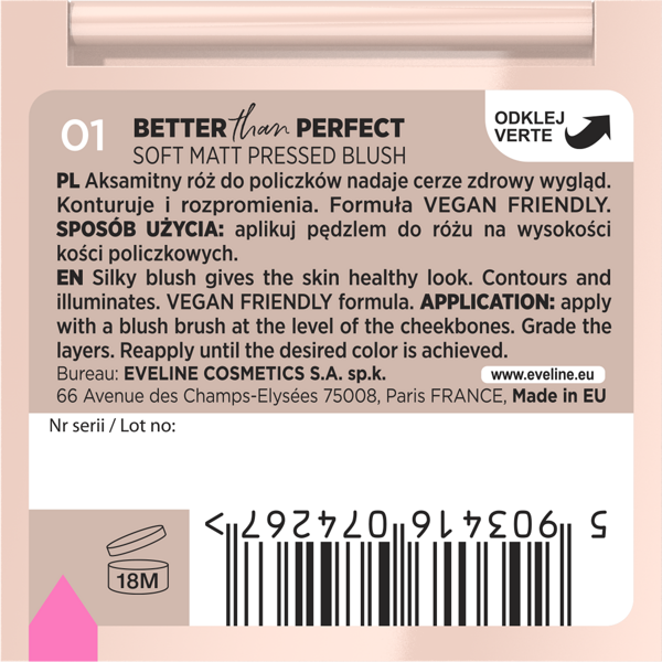 Eveline Better Than Perfect Pressed Blush No. 01 Ballerina Pink 1 Piece