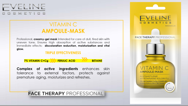 Eveline Face Therapy Professional Ampoule-Mask Vitamin C Illuminating Cream Mask for Gray Skin 8ml